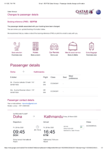 Qatar airways Dummy ticket sample