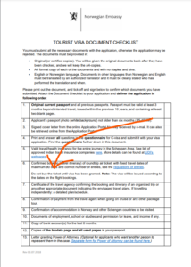 Tourist visa checklist embassy of normay